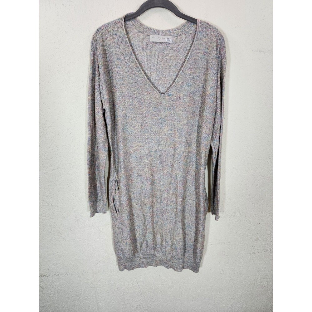 Stella McCartney Womens 40 V-Neck Silk Linen Sweater Dress Tunic Marled Pockets